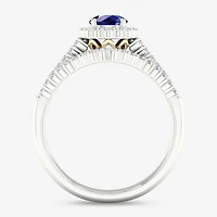 Modern Bride Gemstone Womens 14K Two Tone Gold Round Halo Bridal Set