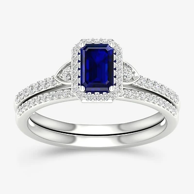 Modern Bride Gemstone Womens 1/ CT. T.W. Lead Glass-Filled Red Ruby 10K Gold Halo Bridal Set