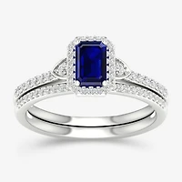 Modern Bride Gemstone Womens 1/ CT. T.W. Lead Glass-Filled Red Ruby 10K Gold Halo Bridal Set