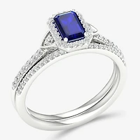 Modern Bride Gemstone Womens 1/ CT. T.W. Lead Glass-Filled Red Ruby 10K Gold Halo Bridal Set