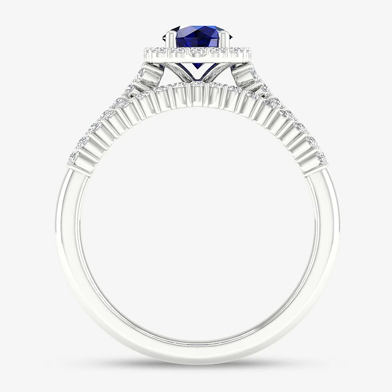 Modern Bride Gemstone Womens 3/ CT. T.W. Genuine Sapphire 10K Gold Round Halo Bridal Set