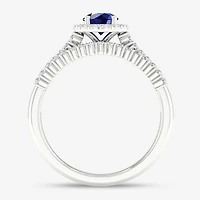 Modern Bride Gemstone Womens 3/ CT. T.W. Genuine Sapphire 10K Gold Round Halo Bridal Set