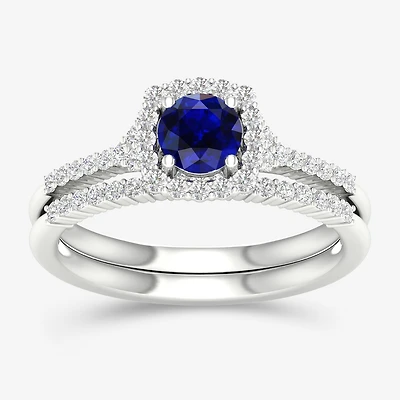 Modern Bride Gemstone Womens 3/8 CT. T.W. Genuine Blue Sapphire 10K Gold Round Halo Bridal Set