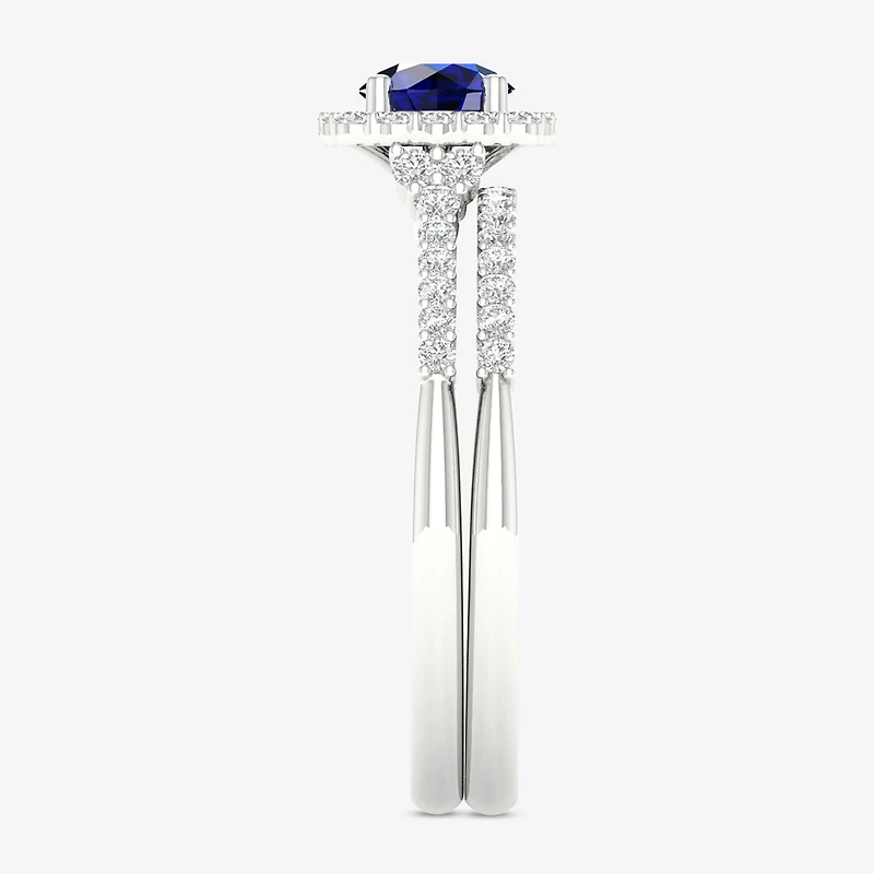 Modern Bride Gemstone Womens 3/ CT. T.W. Genuine Sapphire 10K Gold Round Halo Bridal Set