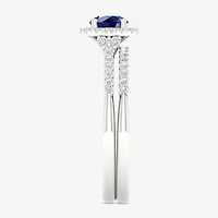 Modern Bride Gemstone Womens 3/ CT. T.W. Genuine Sapphire 10K Gold Round Halo Bridal Set