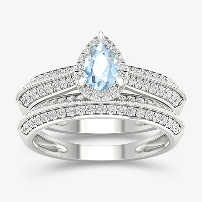 Modern Bride Gemstone Womens 1/2 CT. T.W. Genuine Pink Morganite 10K Gold Pear Halo Bridal Set