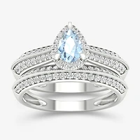 Modern Bride Gemstone Womens 1/2 CT. T.W. Genuine Pink Morganite 10K Gold Pear Halo Bridal Set