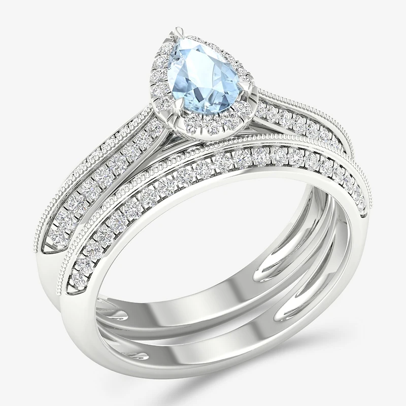 Modern Bride Gemstone Womens 1/2 CT. T.W. Genuine Pink Morganite 10K Gold Pear Halo Bridal Set