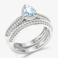Modern Bride Gemstone Womens 1/2 CT. T.W. Genuine Pink Morganite 10K Gold Pear Halo Bridal Set