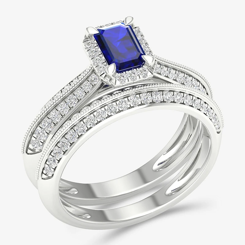 Modern Bride Gemstone Womens 1/2 CT. T.W. Genuine Green Emerald 10K Gold Halo Bridal Set