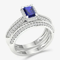Modern Bride Gemstone Womens 1/2 CT. T.W. Genuine Green Emerald 10K Gold Halo Bridal Set