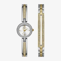 Geneva Geneva Ladies Womens Crystal Accent Silver Tone 2-pc. Watch Boxed Set Fmdjset078