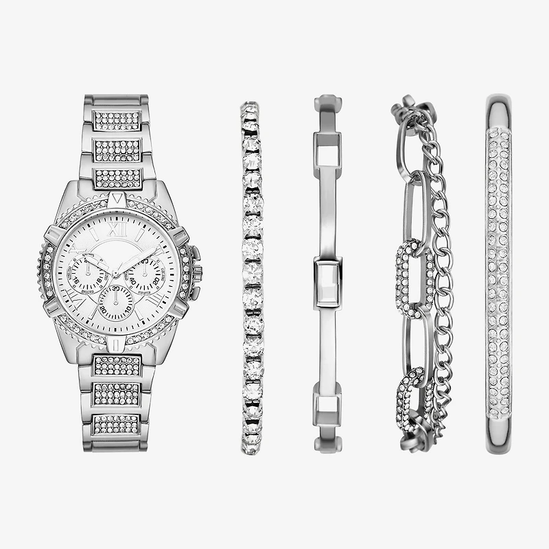 Ladies Boxed Sets Womens Crystal Accent Silver Tone 5-pc. Watch Boxed Set Fmdjset705