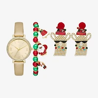 Christmas Sets Womens Crystal Accent Gold Tone 4-pc. Watch Boxed Set Fmdjps202