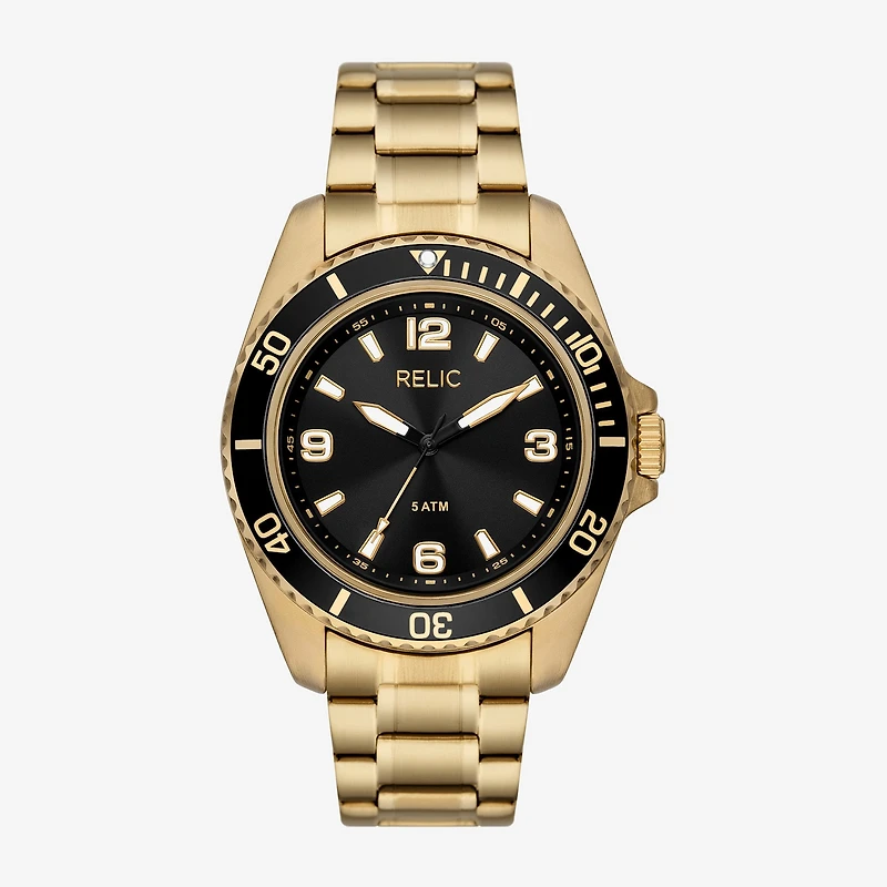 Relic By Fossil Mens Gold Tone Stainless Steel Bracelet Watch Zr12668