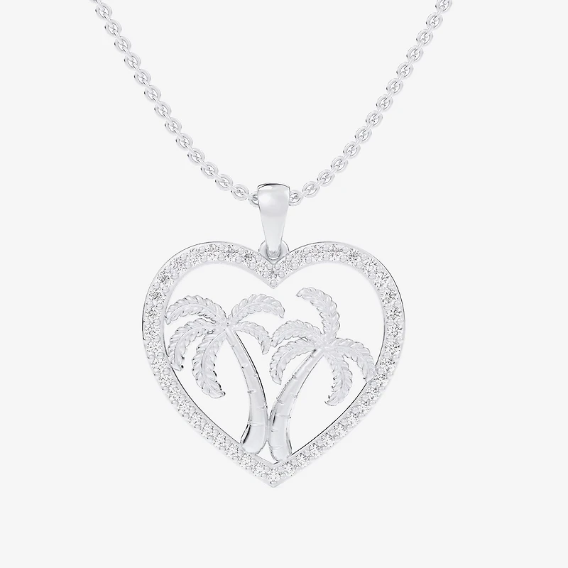 Palm Tree (G-H / Si1-Si2) Womens 1/3 CT. T.W. Lab Grown White Diamond 10K Gold Heart 18 Inch Pendant Necklace
