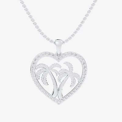 Palm Tree (G-H / Si1-Si2) Womens 1/3 CT. T.W. Lab Grown White Diamond 10K Gold Heart 18 Inch Pendant Necklace