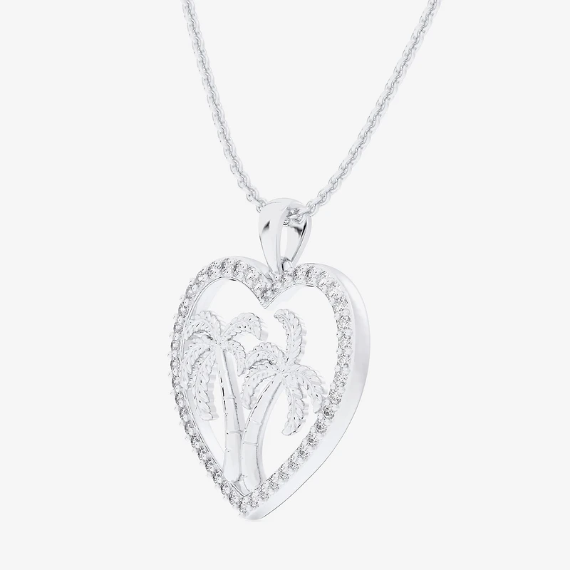 Palm Tree (G-H / Si1-Si2) Womens 1/3 CT. T.W. Lab Grown White Diamond 10K Gold Heart 18 Inch Pendant Necklace