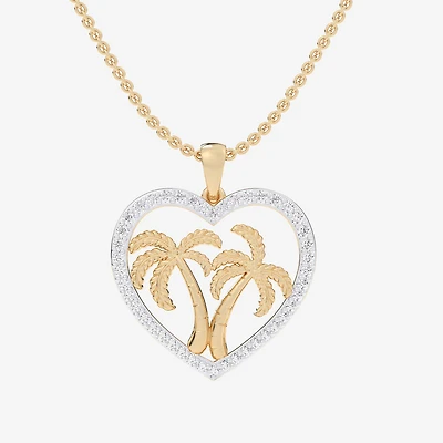 Palm Tree (G-H / Si1-Si2) Womens 1/3 CT. T.W. Lab Grown White Diamond 10K Gold Heart 18 Inch Pendant Necklace