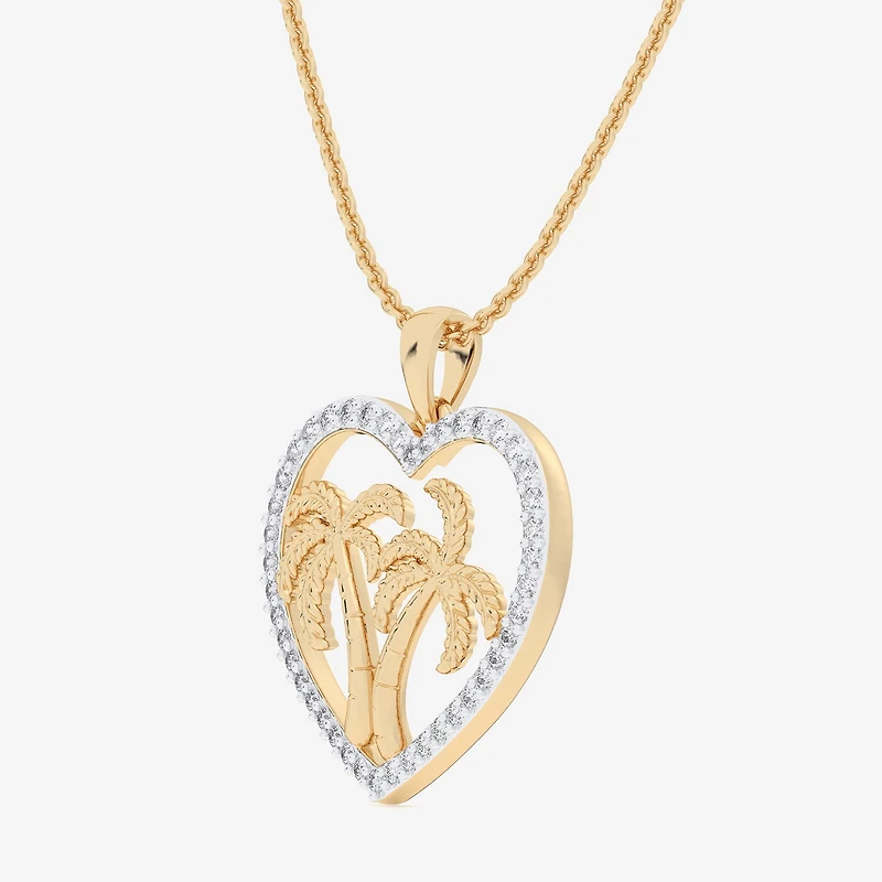 Palm Tree (G-H / Si1-Si2) Womens 1/3 CT. T.W. Lab Grown White Diamond 10K Gold Heart 18 Inch Pendant Necklace