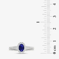 Modern Bride Gemstone and 1/3 CT. T.W. Diamond Halo Bridal Set 10K Gold