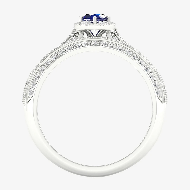Modern Bride Gemstone and 1/2 CT. T.W. Diamond Oval Halo Bridal Set 10K Gold