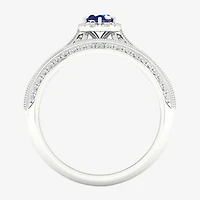 Modern Bride Gemstone and 1/2 CT. T.W. Diamond Oval Halo Bridal Set 10K Gold