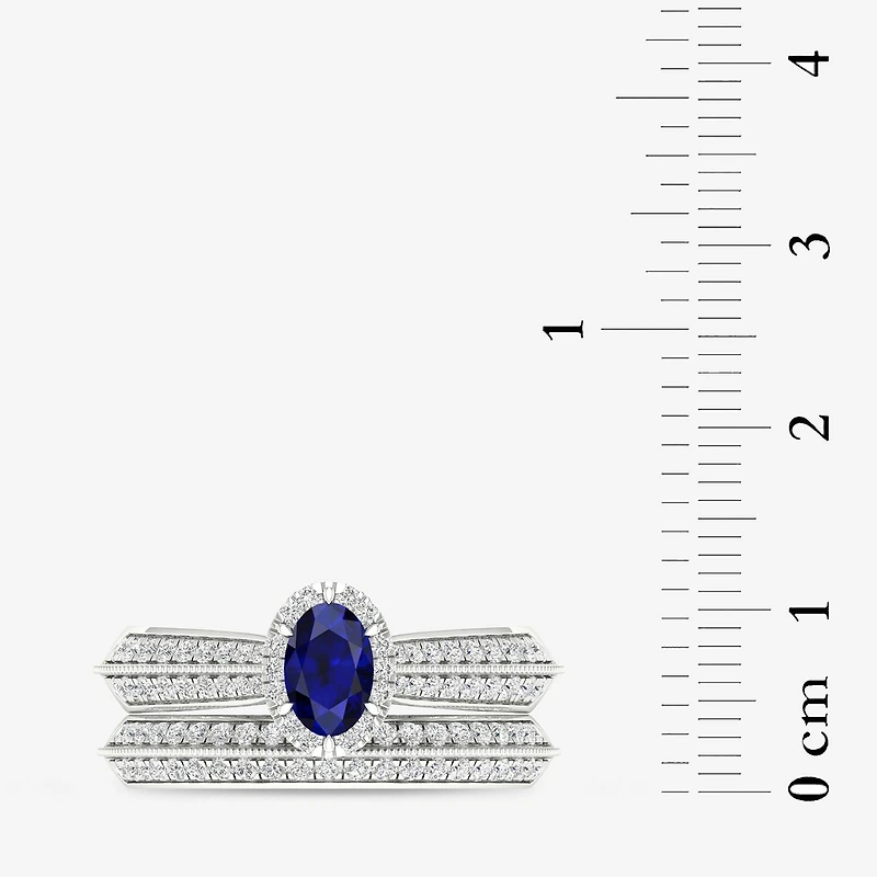 Modern Bride Gemstone and 1/2 CT. T.W. Diamond Oval Halo Bridal Set 10K Gold