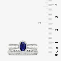 Modern Bride Gemstone and 1/2 CT. T.W. Diamond Oval Halo Bridal Set 10K Gold