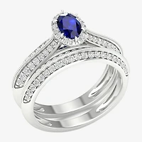 Modern Bride Gemstone and 1/2 CT. T.W. Diamond Oval Halo Bridal Set 10K Gold