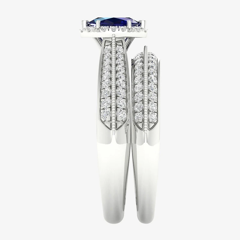 Modern Bride Gemstone and 1/2 CT. T.W. Diamond Oval Halo Bridal Set 10K Gold