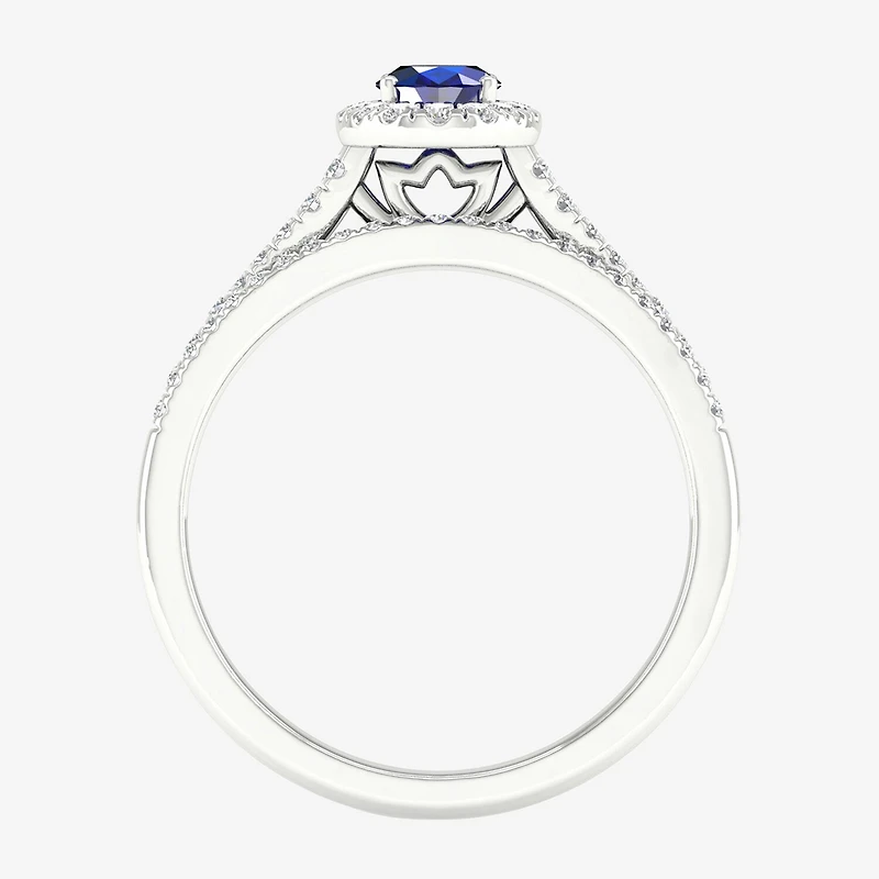 Modern Bride Gemstone and 1/3 CT. T.W. Diamond Oval Bridal Set 14K Gold