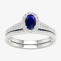 Modern Bride Gemstone and 1/3 CT. T.W. Diamond Oval Bridal Set 14K Gold