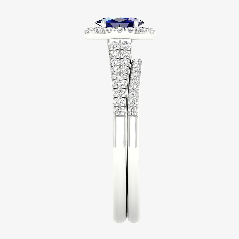 Modern Bride Gemstone and 1/3 CT. T.W. Diamond Oval Bridal Set 14K Gold