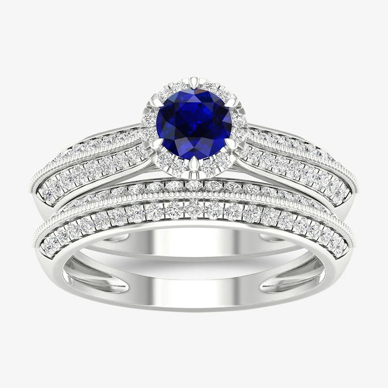 Modern Bride Gemstone Womens 1/ CT. T.W. Genuine Pink Sapphire 10K Gold Round Halo Bridal Set