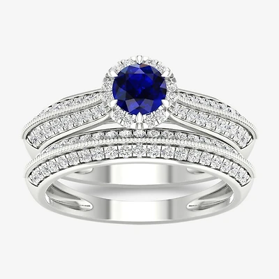 Modern Bride Gemstone Womens 1/ CT. T.W. Genuine Pink Sapphire 10K Gold Round Halo Bridal Set