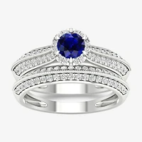 Modern Bride Gemstone Womens 1/ CT. T.W. Genuine Pink Sapphire 10K Gold Round Halo Bridal Set