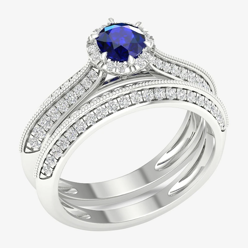 Modern Bride Gemstone Womens 1/ CT. T.W. Genuine Pink Sapphire 10K Gold Round Halo Bridal Set