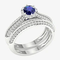 Modern Bride Gemstone Womens 1/ CT. T.W. Genuine Pink Sapphire 10K Gold Round Halo Bridal Set