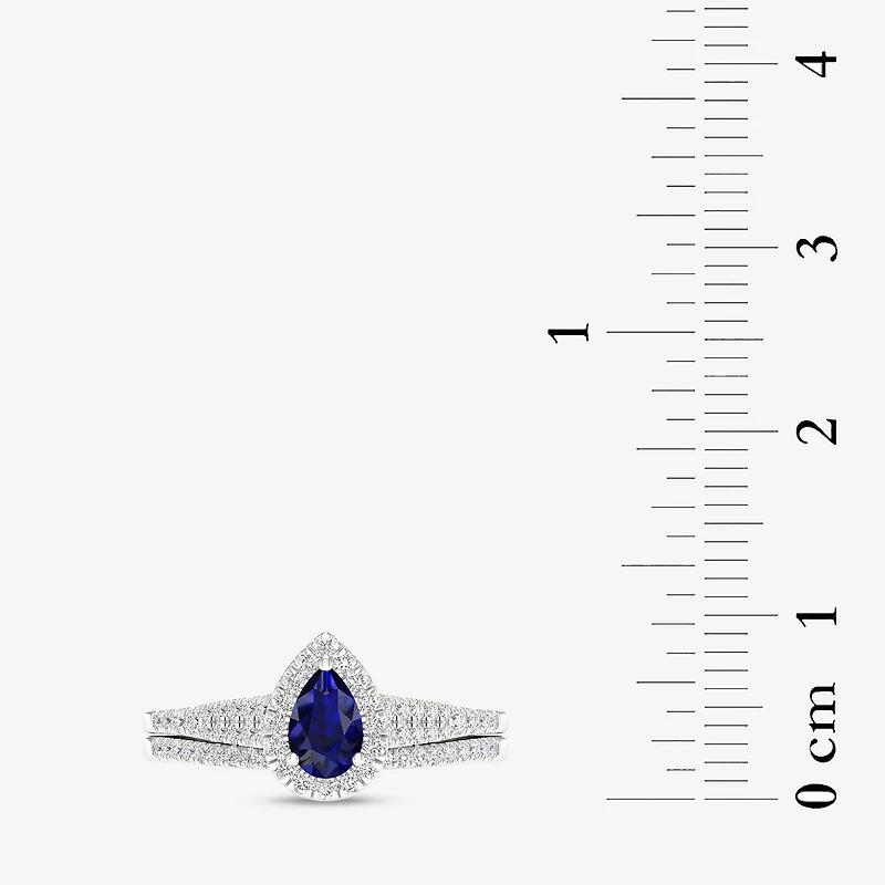 Modern Bride Gemstone Womens 1/3 CT. T.W. Lead Glass-Filled Red Ruby 10K Gold Pear Halo Bridal Set