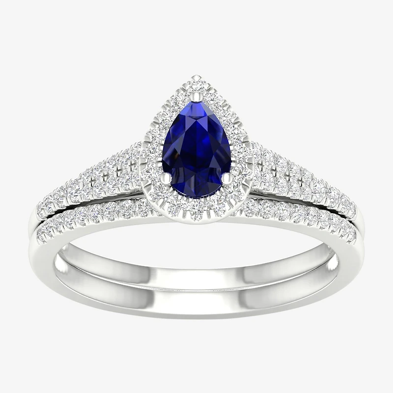 Modern Bride Gemstone Womens 1/3 CT. T.W. Lead Glass-Filled Red Ruby 10K Gold Pear Halo Bridal Set