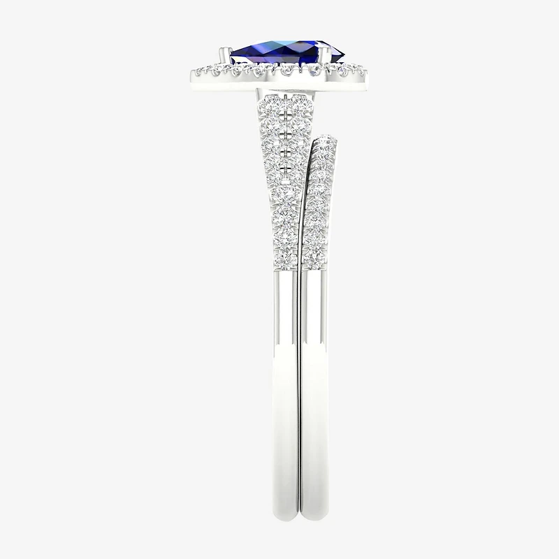 Modern Bride Gemstone Womens 1/3 CT. T.W. Lead Glass-Filled Red Ruby 10K Gold Pear Halo Bridal Set