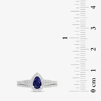 Modern Bride Gemstone Womens14K White Gold Pear Halo Bridal Set