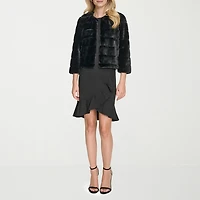 Marc New York Faux Fur Womens Round Neck 3/4 Sleeve Shrug