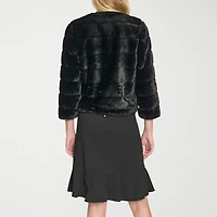 Marc New York Faux Fur Womens Round Neck 3/4 Sleeve Shrug