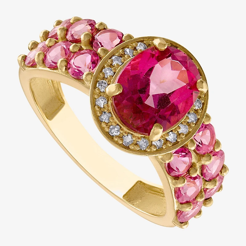 Womens 1/10 CT. T.W. Genuine Pink Topaz 10K Gold Round Cocktail Ring