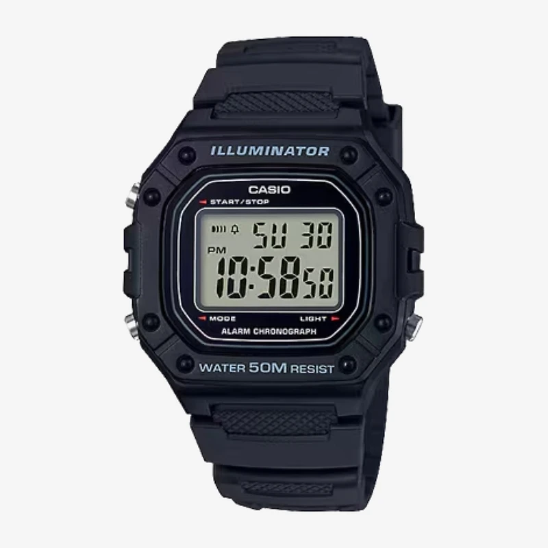 Casio Mens Digital Black Strap Watch W218h-1avos
