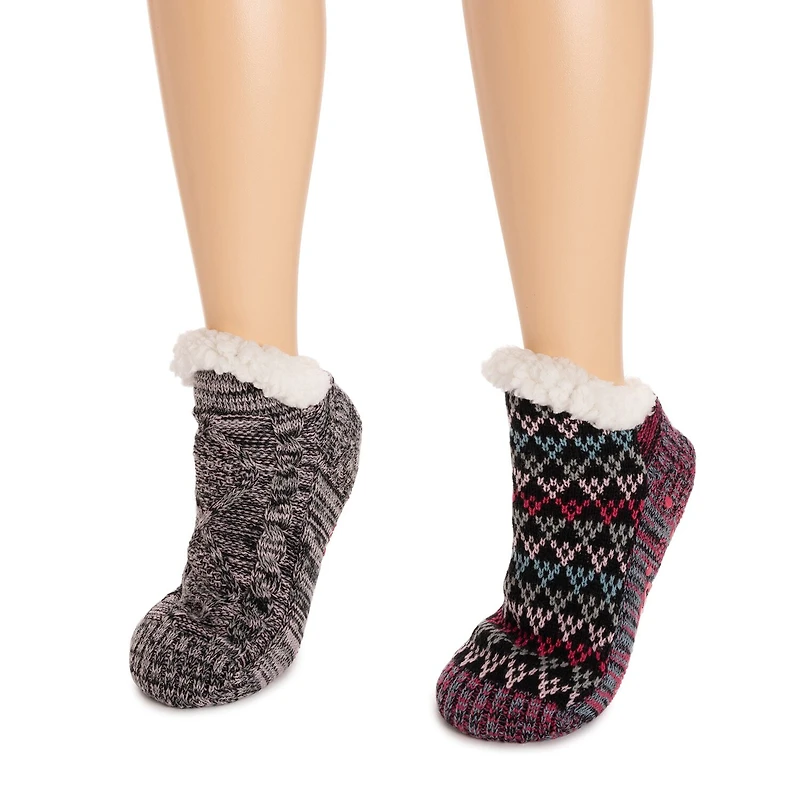 Muk Luks Womens 2 Pair Slipper Socks