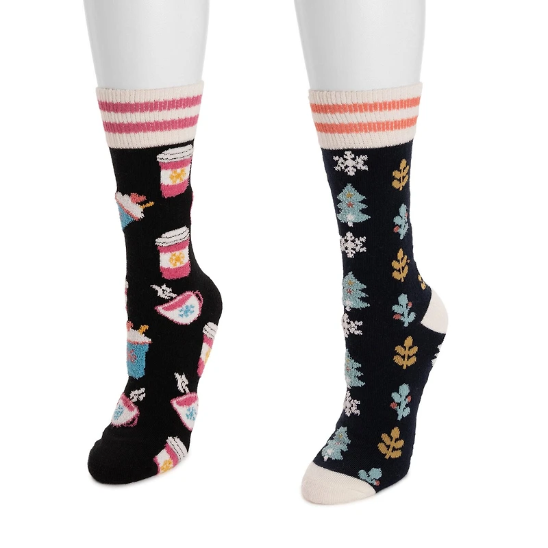 Muk Luks Womens 2 Pair Crew Socks