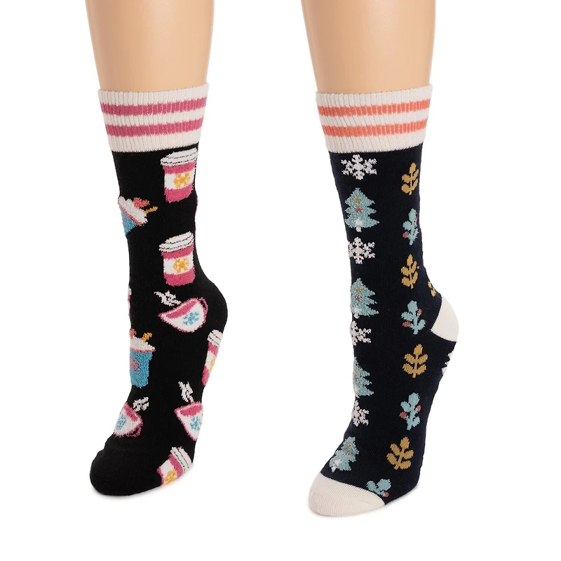 Muk Luks Womens 2 Pair Crew Socks